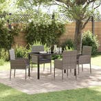 vidaXL Tuin eettafelset met kussen 5 pcs Grijs poly rattan, Verzenden, Nieuw, Rotan, 5 zitplaatsen
