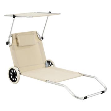 Ligbed Lazkano met luifel en wielen 150x62x14 cm beige, Tuin en Terras, Tuinsets en Loungesets, Verzenden, Nieuw