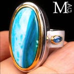 Sterling zilveren ring met Peruaanse opaal en blauwe saffier