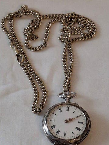 Zilver - Horloge halsketting - Hanghorloge /-+ketting
