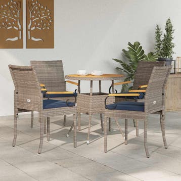 vidaXL Tuinstoelen 4 st Grijs en Marineblauw Poly rattan en, Tuin en Terras, Tuinstoelen, Verzenden, Nieuw, Rotan