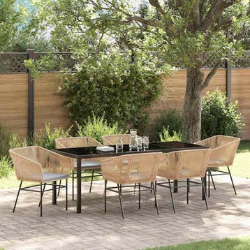 vidaXL Tuin eettafelset 7 st Bruin Gepoedercoat staal, Verzenden, Nieuw, 7 zitplaatsen