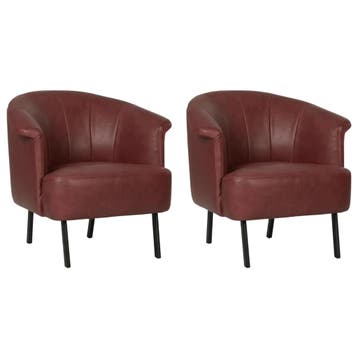 Set van 2 Leren fauteuils Embrace - Vintage Burgundy (rood), Huis en Inrichting, Fauteuils, Nieuw, Ophalen of Verzenden, 75 tot 100 cm