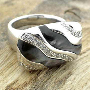 Exclusieve witgouden ring met parelmoer (Tahiti) en diama..., 18 tot 19, Gebruikt, Ophalen of Verzenden, Met edelsteen