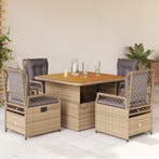 vidaXL 5-delige Tuinset met kussens poly rattan beige, 4 zitplaatsen, Nieuw, Tuinset, Verzenden