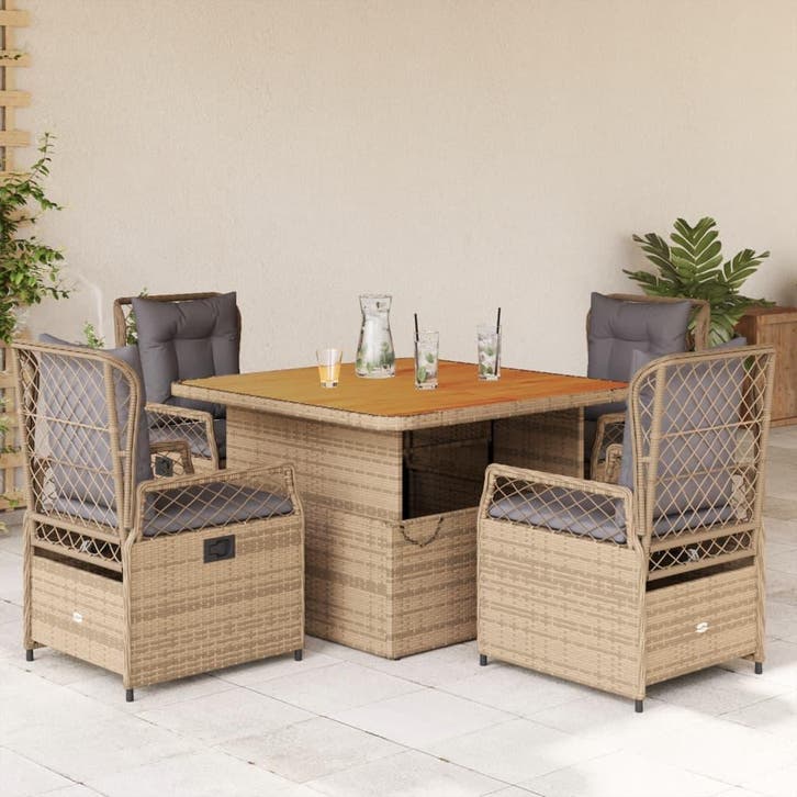 vidaXL 5-delige Tuinset met kussens poly rattan beige, Tuin en Terras, Tuinsets en Loungesets, Tuinset, Nieuw, 4 zitplaatsen, Rotan