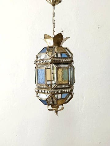 Plafondlamp - Metaal, Glazuur, Glas - Granadastijl lantaarn
