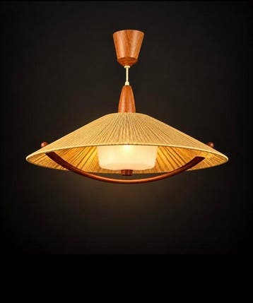 Temde - Plafondlamp - Raphia - teak, bast, Antiek en Kunst
