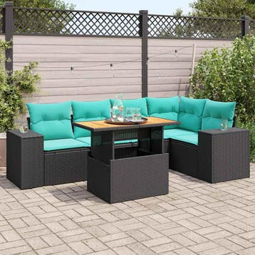 vidaXL 6-delige Loungeset met kussens poly rattan zwart, Verzenden, Nieuw, Loungeset