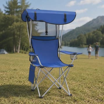 Comfortabele Campingstoel met Zonnedak, Bekerhouders en Opbe, Verzenden, Nieuw