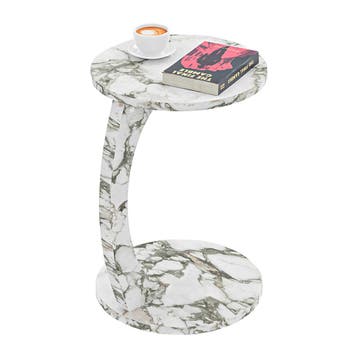 Bijzettafel Holeby 56x38 cm marmerlook creme wit  [en.casa], Verzenden, Nieuw