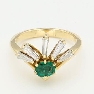 Ring - 18 karaat Geel goud - Diamant - Smaragd, Nieuw