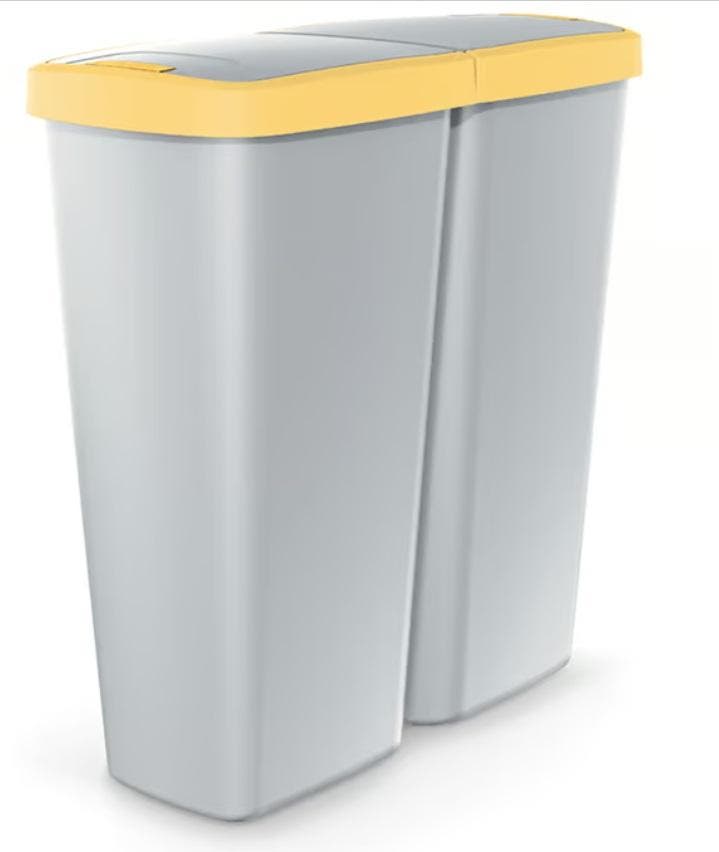 Afvalbak Duo 50 Liter grijs/geel afmeting 55x25x57cm, Huis en Inrichting, Emmers, Nieuw, Verzenden