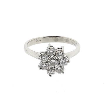 Witgouden bloemenring met diamant; 14 karaat; diamant 0,4..., Gebruikt, Ophalen of Verzenden, 17 tot 18, Met edelsteen