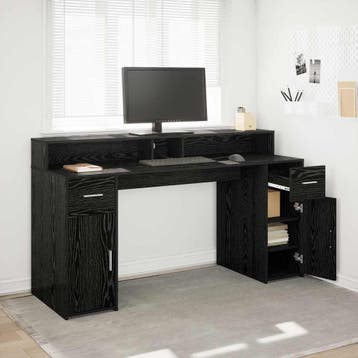 vidaXL Bureau met lade Zwart eiken 160 x 55 x 91 cm Bewerkt, Huis en Inrichting, Bureaus, Verzenden, Nieuw