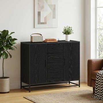 vidaXL Dressoir Zwart eiken 92 x 35 x 76 cm Bewerkt hout, Verzenden, Nieuw, Overige houtsoorten, Minder dan 50 cm