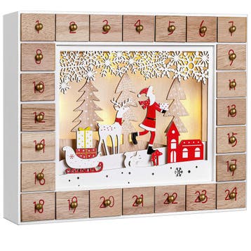 Adventskalender Kerstman Hout LED (Voor in Huis), Verzenden, Nieuw