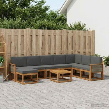 vidaXL Buiten bankenset 9 st Natuurlijk en Antraciet, Huis en Inrichting, Verzenden, Nieuw