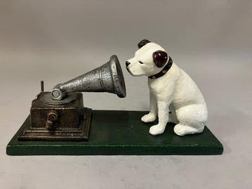 Beeldje, Nipper voor gramofoon - 12 cm - Gietijzeren His