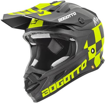 Bogotto V328 Xadrez Carbon Zwart Geel Crosshelm, Motoren, Kleding | Motorhelmen, Nieuw met kaartje, Overige merken, Heren, Offroadhelm