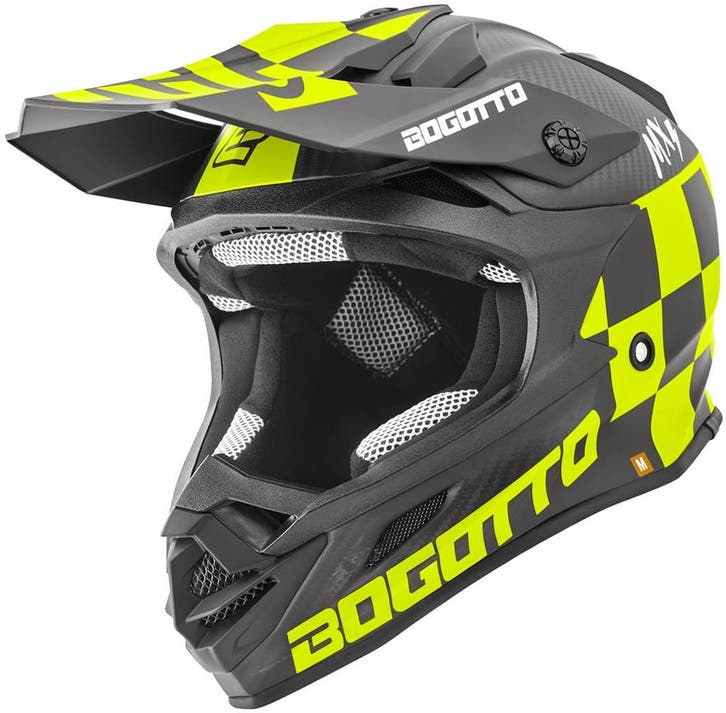 Bogotto V328 Xadrez Carbon Zwart Geel Crosshelm, Motoren, Kleding | Motorhelmen, Heren, Nieuw met kaartje, Overige merken, Offroadhelm