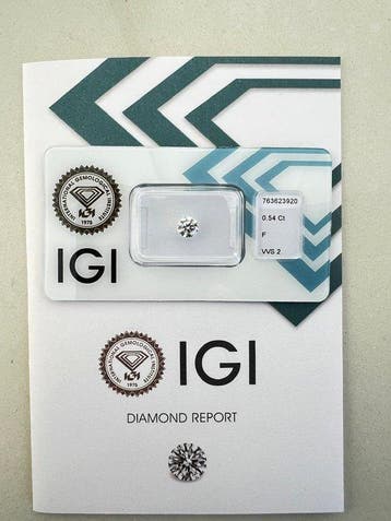 1 pcs Diamant (Natuurlijk) - 0.54 ct - Rond - F - VVS2 -, Nieuw