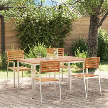 vidaXL Tuin eettafelset 5 st Massief Teakhout en RVS, Verzenden, Nieuw, 5 zitplaatsen