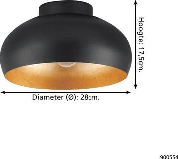 EGLO Mogano 2 Plafondlamp - E27 - Ø28 cm - Zwart|Bladgoud, Verzenden, Nieuw