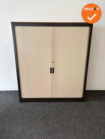 Blerick - Roldeurkast - 137x120x47 cm - Antraciet met bei..., Werkplek, Ophalen of Verzenden, Gebruikt, Kast
