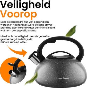 Florina Lava fluitketel RVS met steen coating 2,5L voor, Verzenden, Nieuw