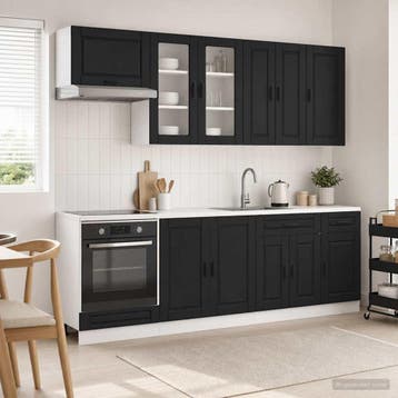 vidaXL Keukenblok PORTO 8 st Zwart Bewerkt hout, Huis en Inrichting, Verzenden, Nieuw, Zwart