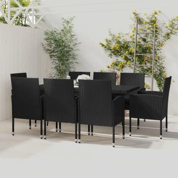 vidaXL 9-delige Tuinset poly rattan zwart, Verzenden, Nieuw, Tuinset