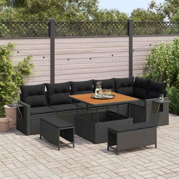 vidaXL Tuinbankenset 11 st Zwart poly rattan, Verzenden, Nieuw, Rotan, Meer dan 8 zitplaatsen