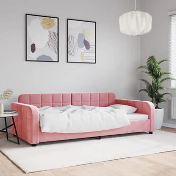 vidaXL Slaapbank 100x200 cm fluweel roze, 100 cm, Eenpersoons, Verzenden, Nieuw