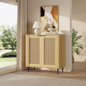 Commode Lukhomso 83x80x40 cm eikenkleurig en zwart [en.casa], Verzenden, Nieuw