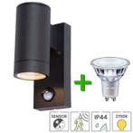 Buitenlamp met sensor Havana + LED spot GU10 Philips CorePro, Verzenden, Minder dan 50 watt, Wandlamp, Nieuw