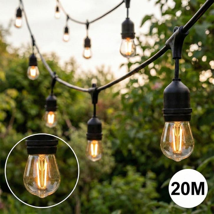 Feestverlichting prikkabel | 20x E27 Fitting | 20 Meter, Tuin en Terras, Buitenverlichting, Netvoeding, 50 tot 250 watt, Nieuw