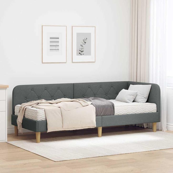 vidaXL Hoekbedframe Donkergrijs 80 x 200 cm Stof, Huis en Inrichting, Slaapkamer | Bedden, Grijs, Nieuw, Stof, Verzenden
