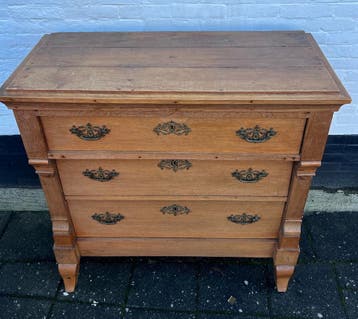 antiek eiken 3 ladenkast, 98 cm hoog