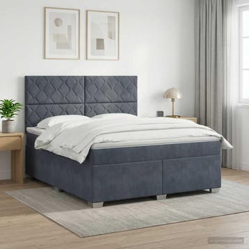 vidaXL Boxspringbed met matras Donkergrijs 140 x 190 cm, Verzenden, Nieuw, Tweepersoons, Stof