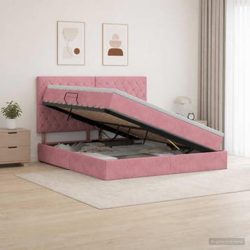 vidaXL Opslag bed met matras met hoofdeinde Roze 160 x 200, Verzenden, Nieuw, Tweepersoons, Stof