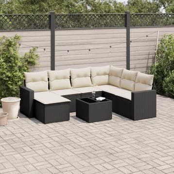 vidaXL 8-delige Loungeset met kussens poly rattan zwart, Verzenden, Nieuw, Loungeset