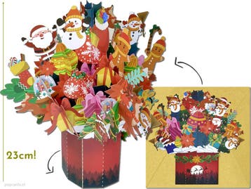 Vrolijke 3D Kerstkaart Boeket vol Kerstsymbolen, Verzenden, Nieuw