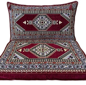 Kelim - 95 cm - 70 cm - Ottomaanse poef en kussen