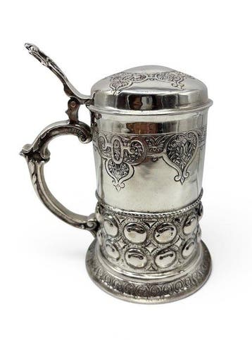 Kroes - .835 zilver - Duitse 835-zilveren tankard met deksel
