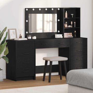 vidaXL Plafondtafel met spiegellichten 3 pcs Zwart Eiken, Verzenden, Nieuw