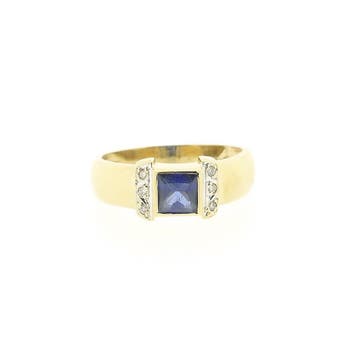 Gouden ring met saffier en diamanten, Gebruikt, Ophalen of Verzenden, 17 tot 18, Met edelsteen