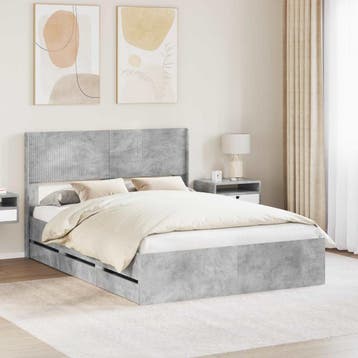 vidaXL Bedframe met opbergruimte en hoofdbord Betongrijs 135, Verzenden, Nieuw, Twijfelaar, Grijs