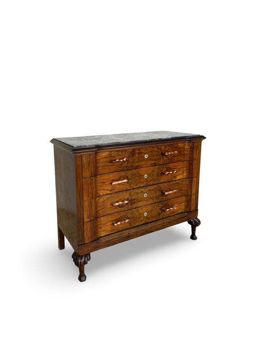 Ladekast - Walnoot, Hout, Messing, Marmer, Antiek en Kunst, Kunst | Designobjecten