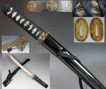 Katana - Hout - koshirae wakizashi leaf menuki jewel fuchi